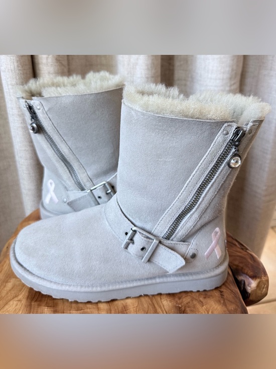 UGG Shoes - UGG Australia Gray Pink Ribbon Breast Cancer Boots Sz 8 Limited Edition EUC